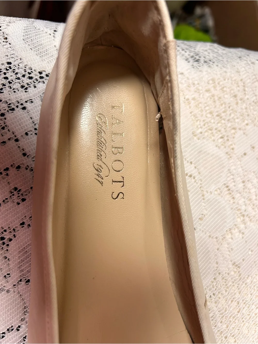 Talbots Cream Leather Flats with Beaded Floral Accent